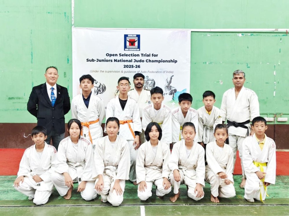 Participants along with the NJA officials pose for a picture at the open selection trails held at the Multipurpose Sports Complex, Mokokchung on November 1.
